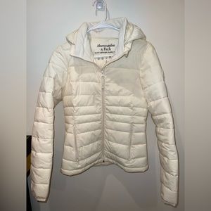 Abercrombie & Fitch stretch lightweight packable puffer jacket, cream